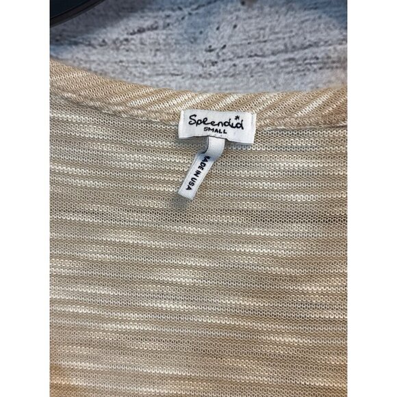 Splendid Small Beige Striped 3/4 Sleeve Henley Top Size S - Picture 2 of 3